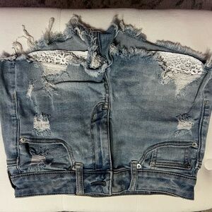 American Eagle Outfitters Blue Jean Shorts with Distressed Design